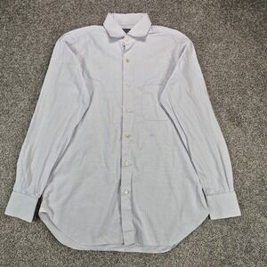 Finamore Napoli Button Down Shirt Mens‎ Medium Blue White Micro Check Italian